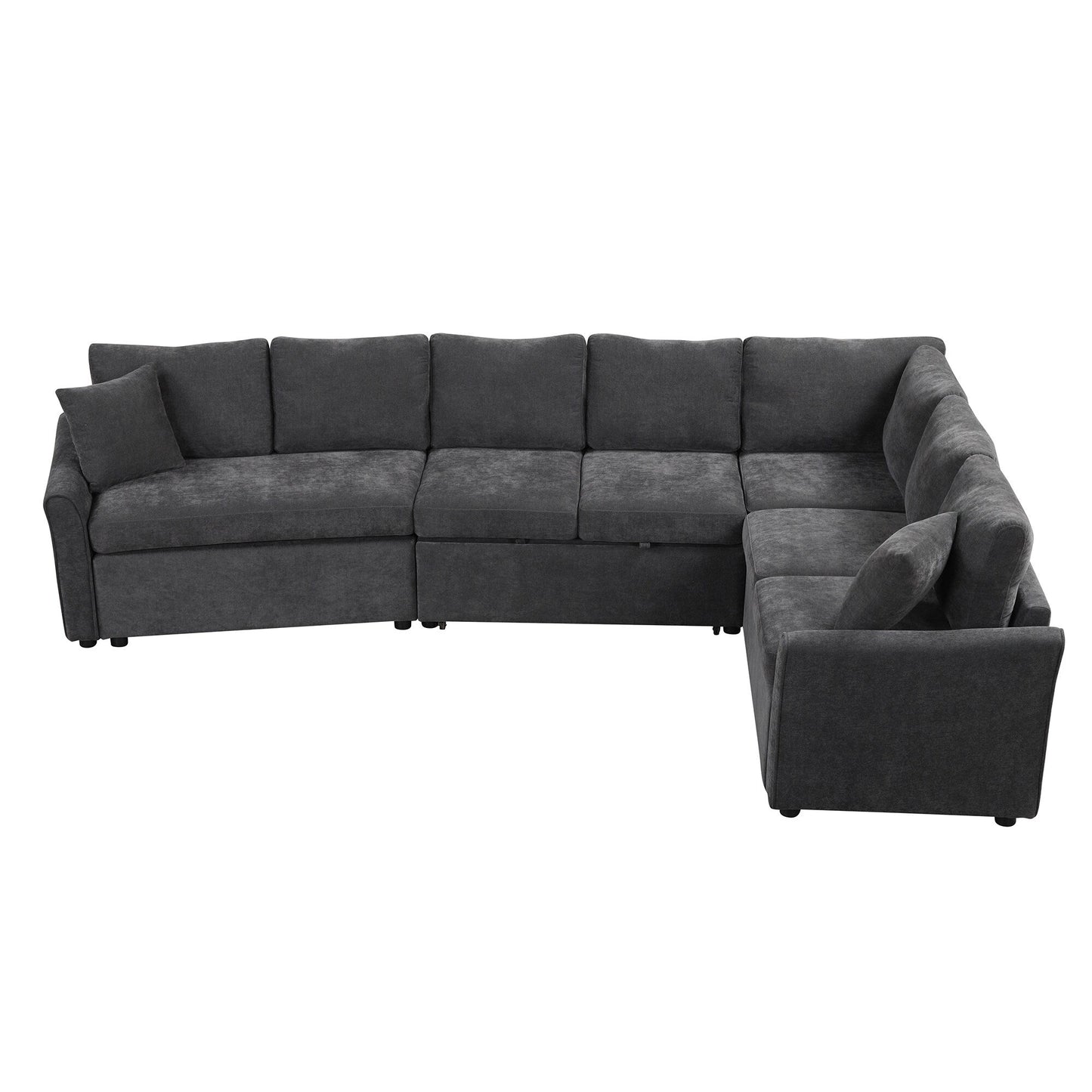 Canapé sectionnel moderne en chenille en forme de L avec lit gigogne, ports de charge USB et prises de courant pour le salon