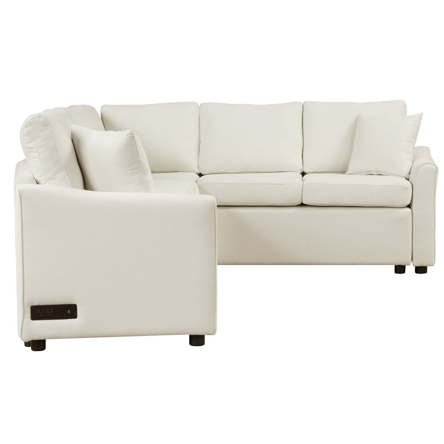 Canapé sectionnel moderne en chenille en forme de L avec lit gigogne, ports de charge USB et prises de courant pour le salon