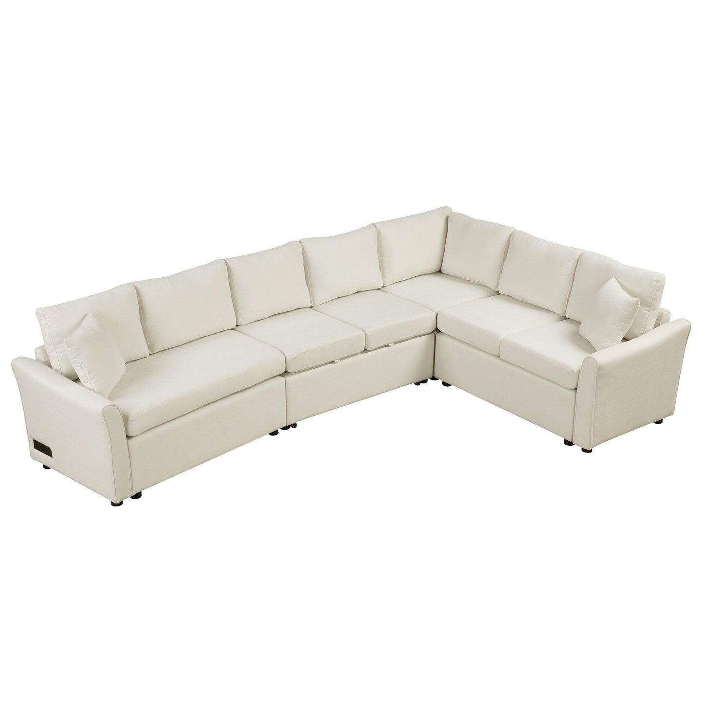 Canapé sectionnel moderne en chenille en forme de L avec lit gigogne, ports de charge USB et prises de courant pour le salon