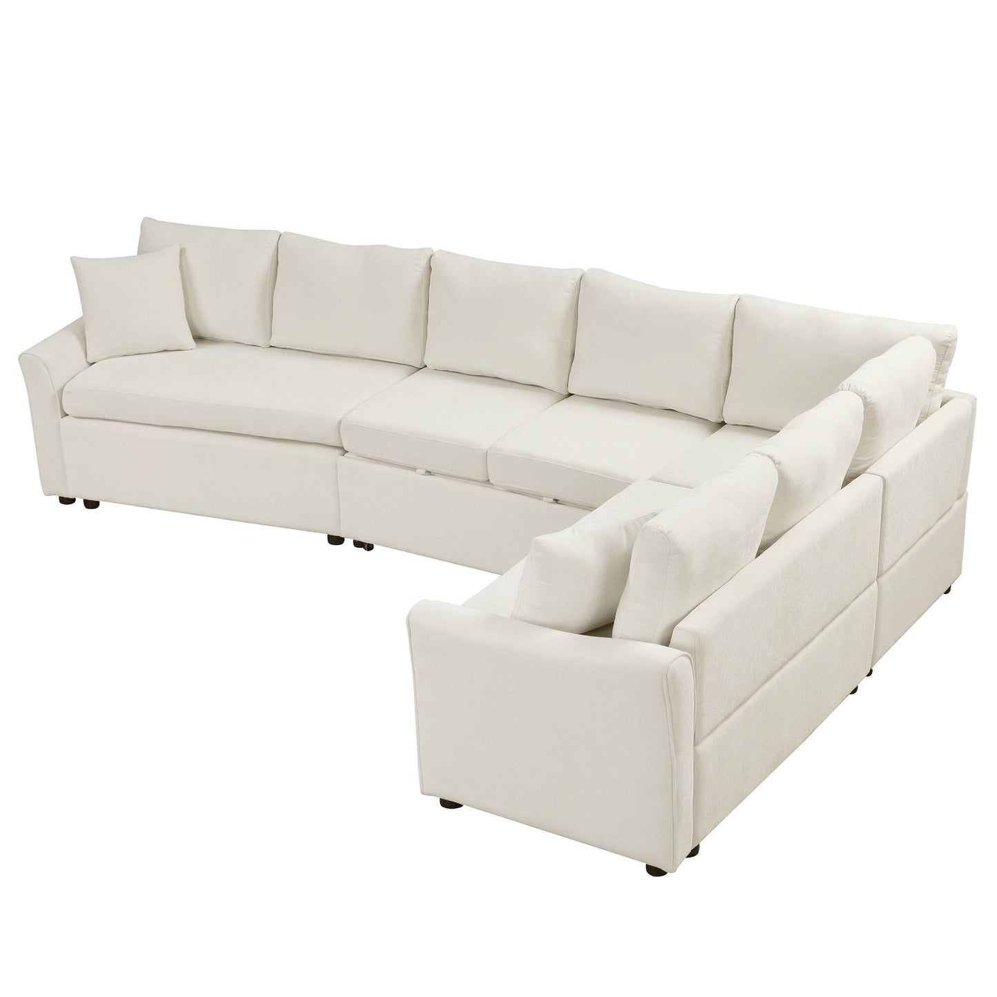 Canapé sectionnel moderne en chenille en forme de L avec lit gigogne, ports de charge USB et prises de courant pour le salon
