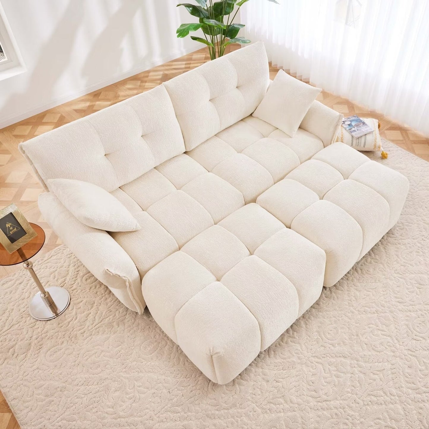 Canapé moderne en chenille, structure en bois massif avec coussin haute élasticité