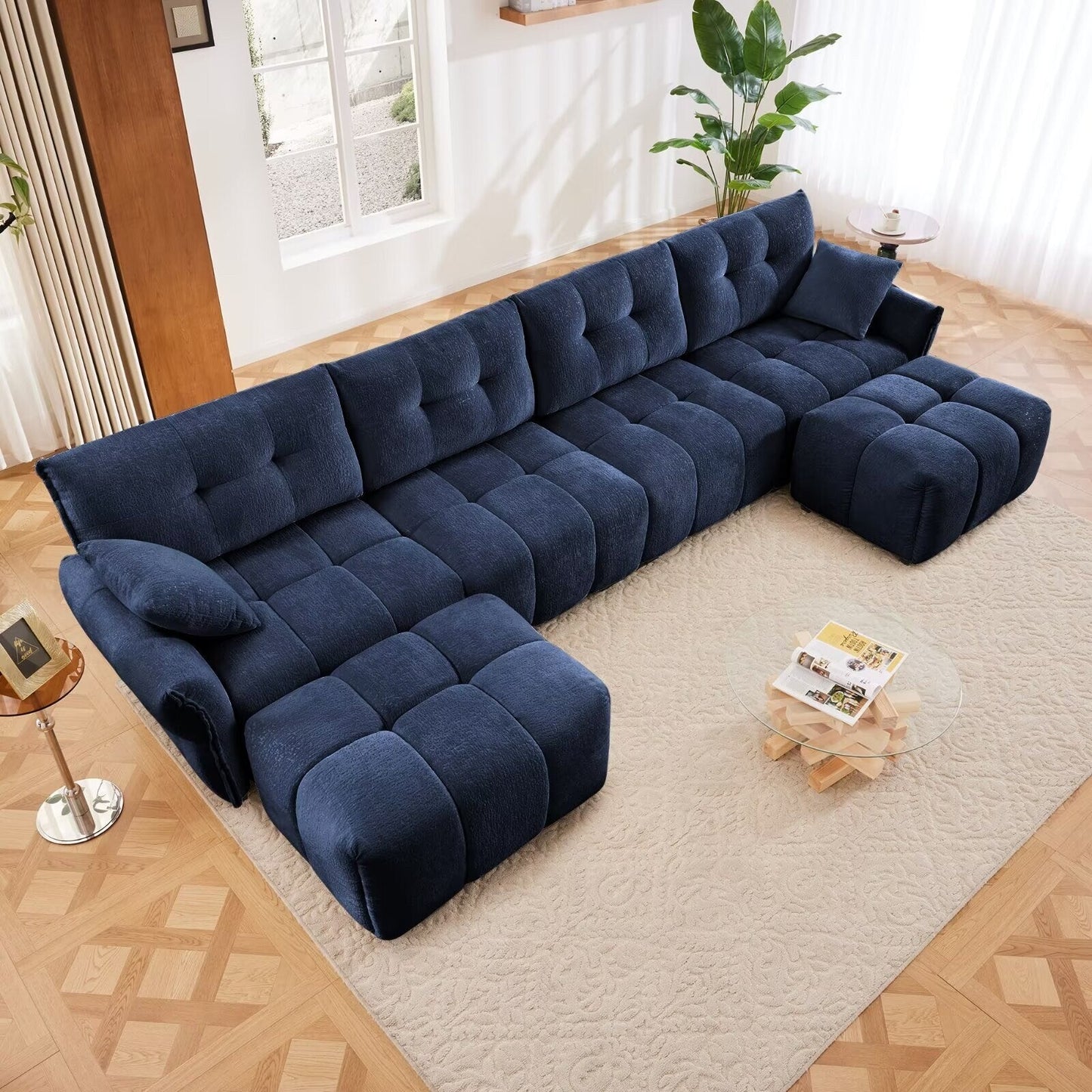 Canapé moderne en chenille, structure en bois massif avec coussin haute élasticité