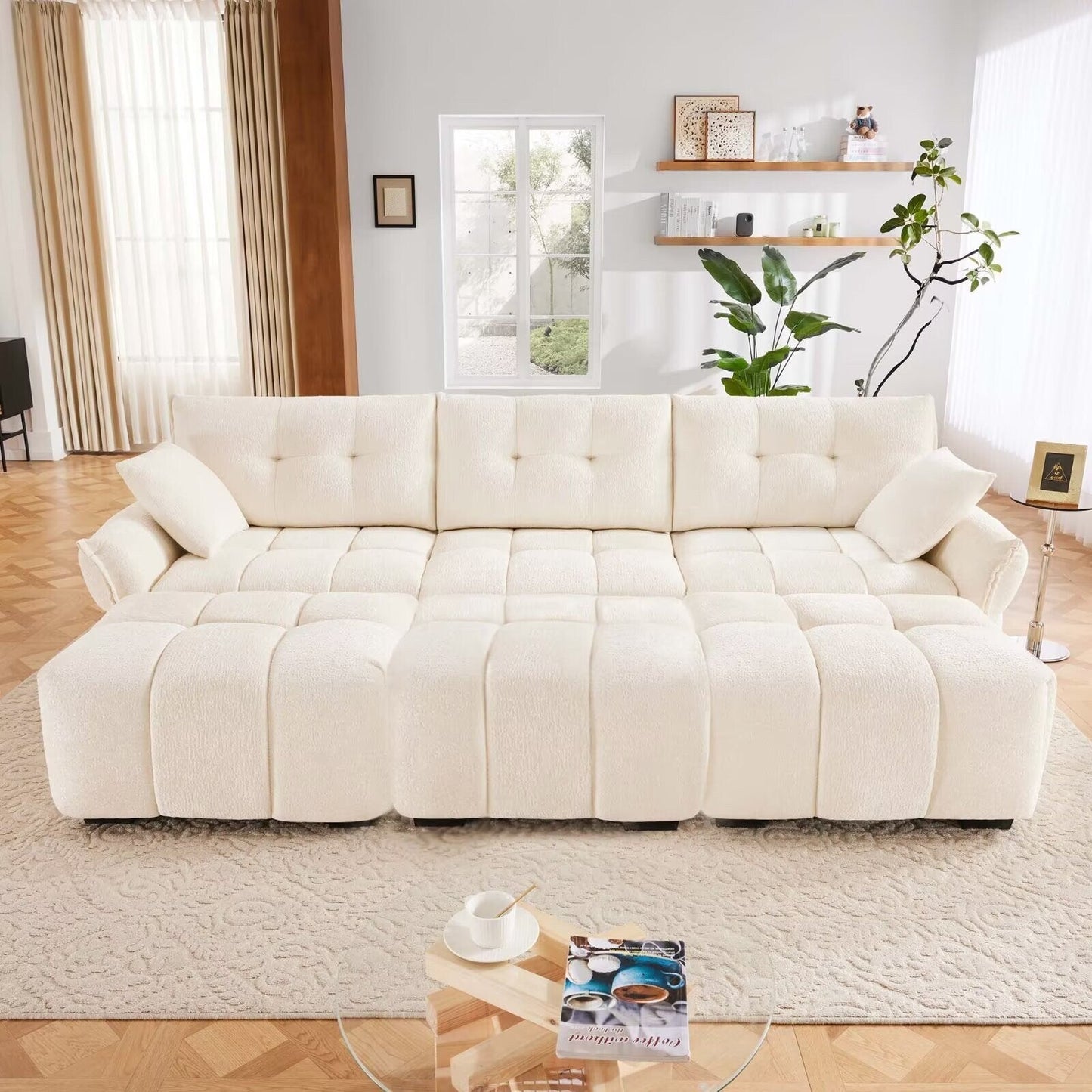 Canapé moderne en chenille, structure en bois massif avec coussin haute élasticité