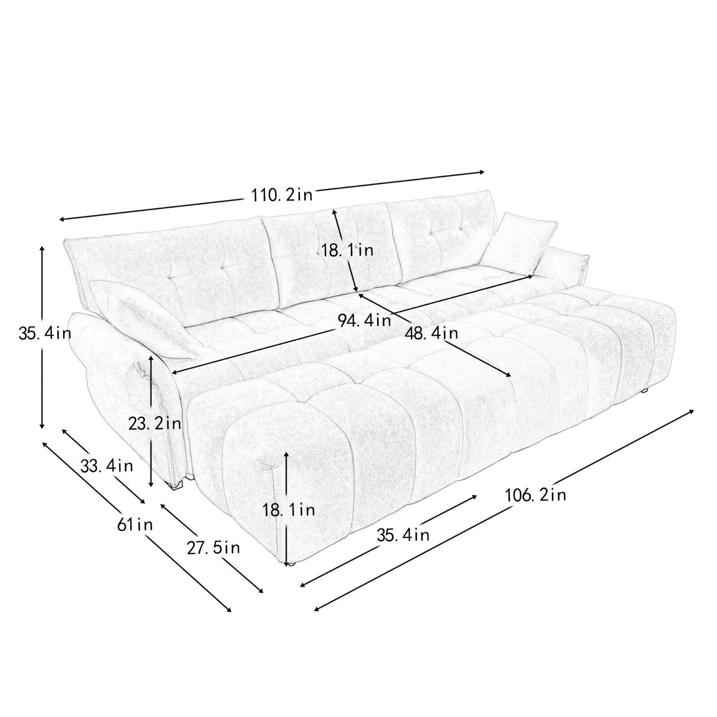 Canapé moderne en chenille, structure en bois massif avec coussin haute élasticité