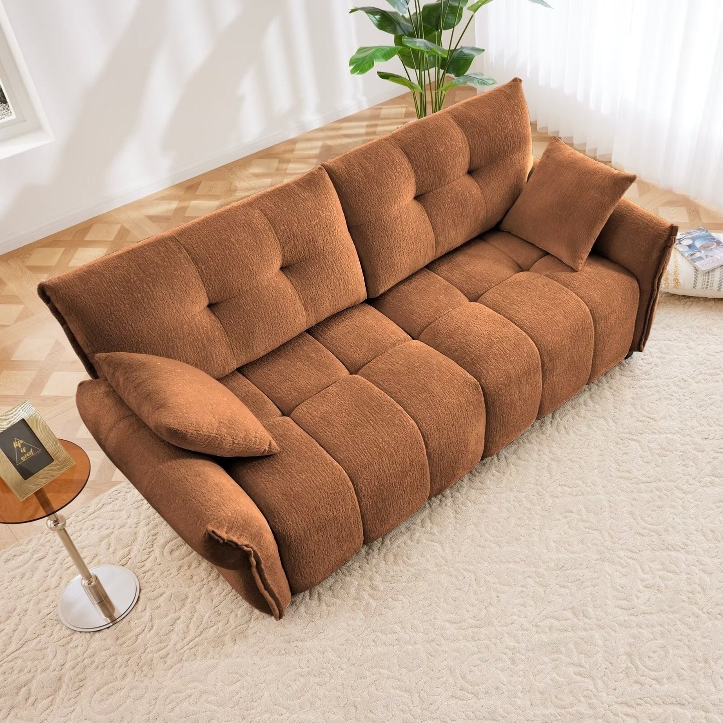Canapé moderne en chenille, structure en bois massif avec coussin haute élasticité