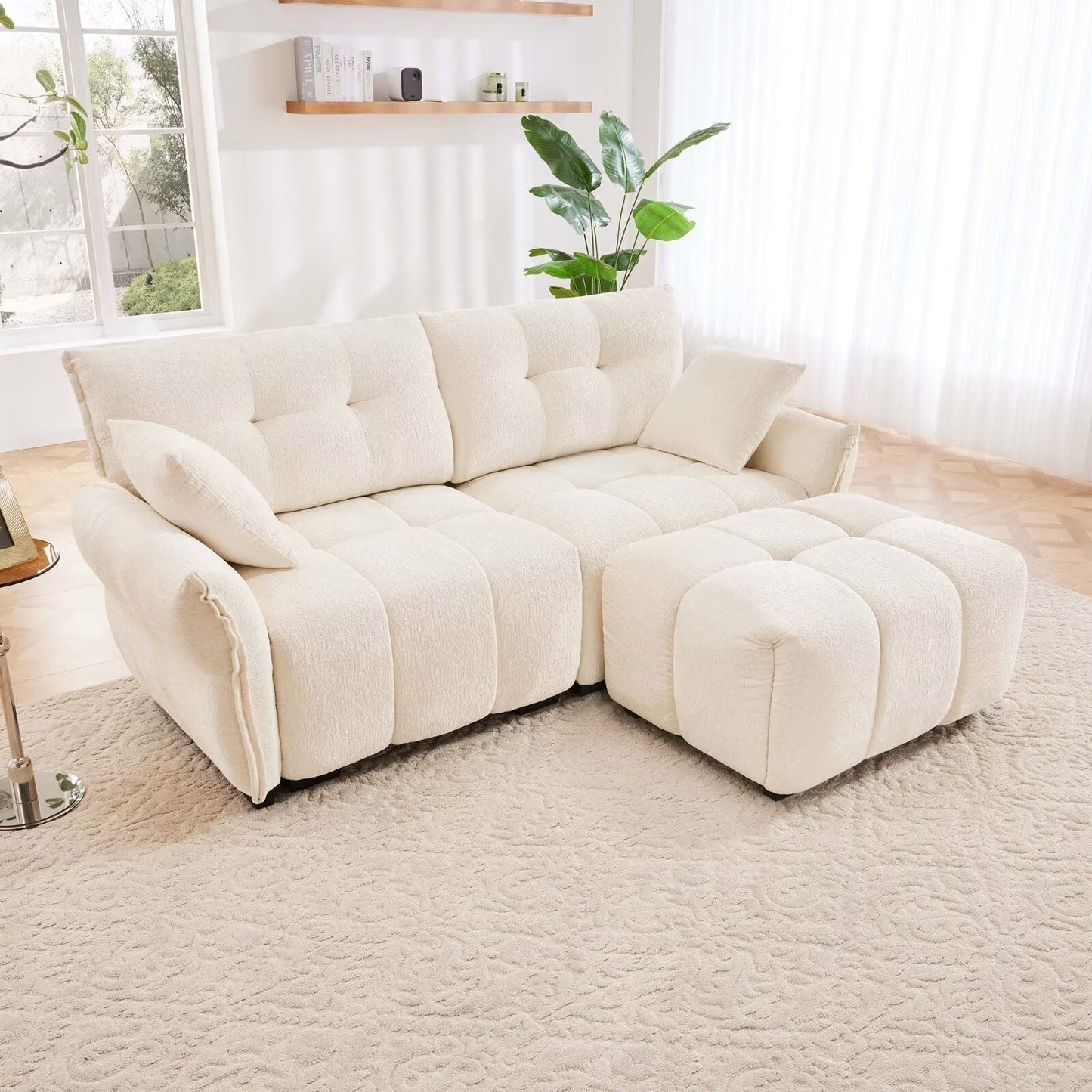 Canapé moderne en chenille, structure en bois massif avec coussin haute élasticité