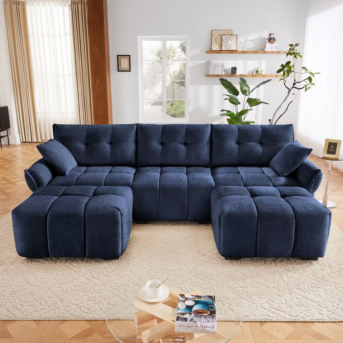Canapé moderne en chenille, structure en bois massif avec coussin haute élasticité
