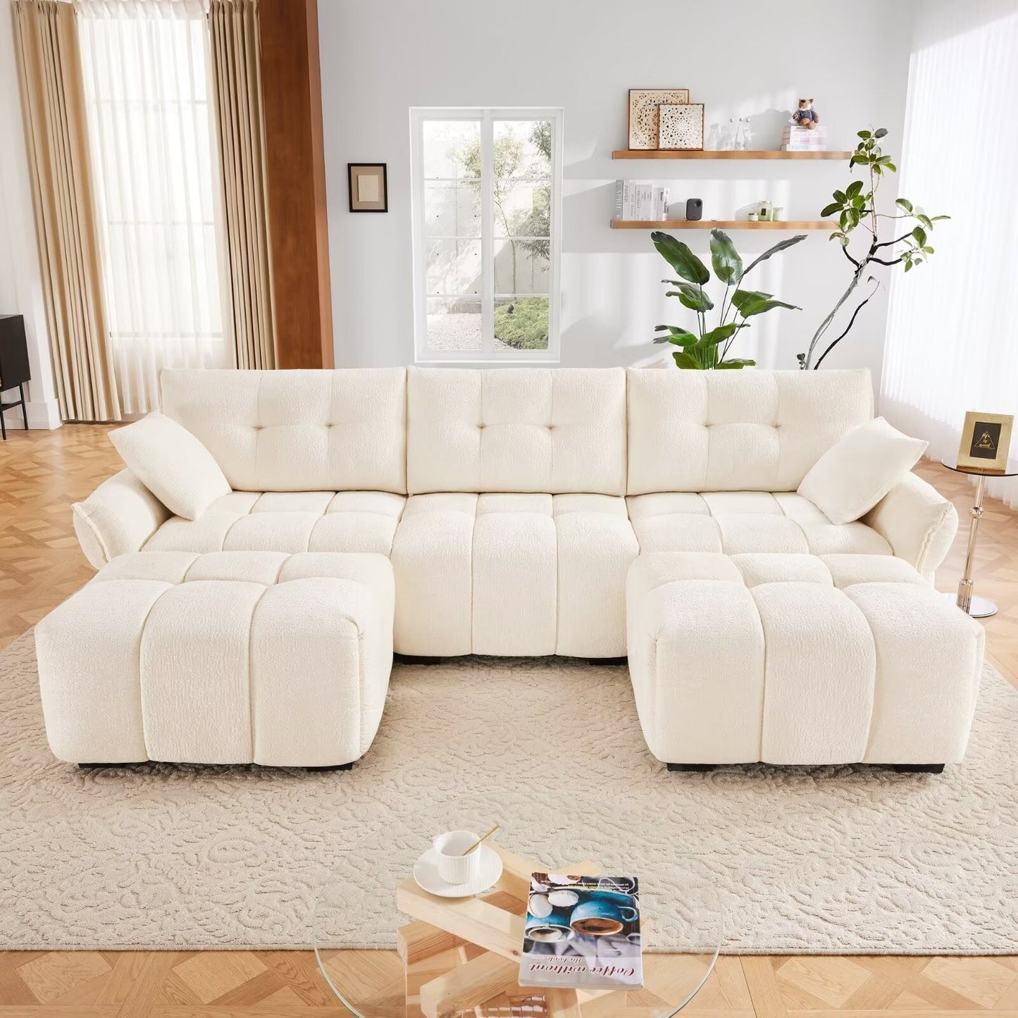 Canapé moderne en chenille, structure en bois massif avec coussin haute élasticité