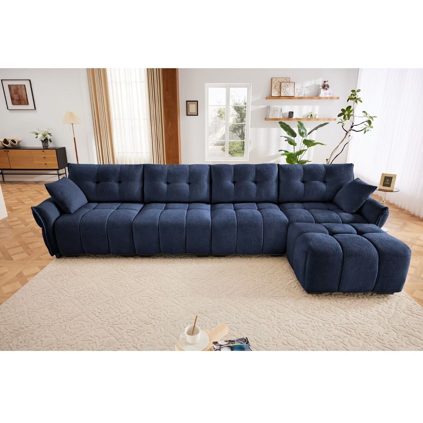 Canapé moderne en chenille, structure en bois massif avec coussin haute élasticité