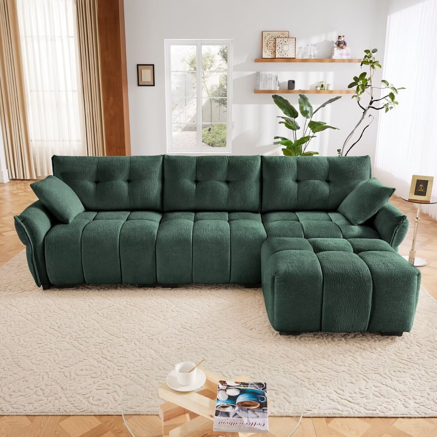 Canapé moderne en chenille, structure en bois massif avec coussin haute élasticité