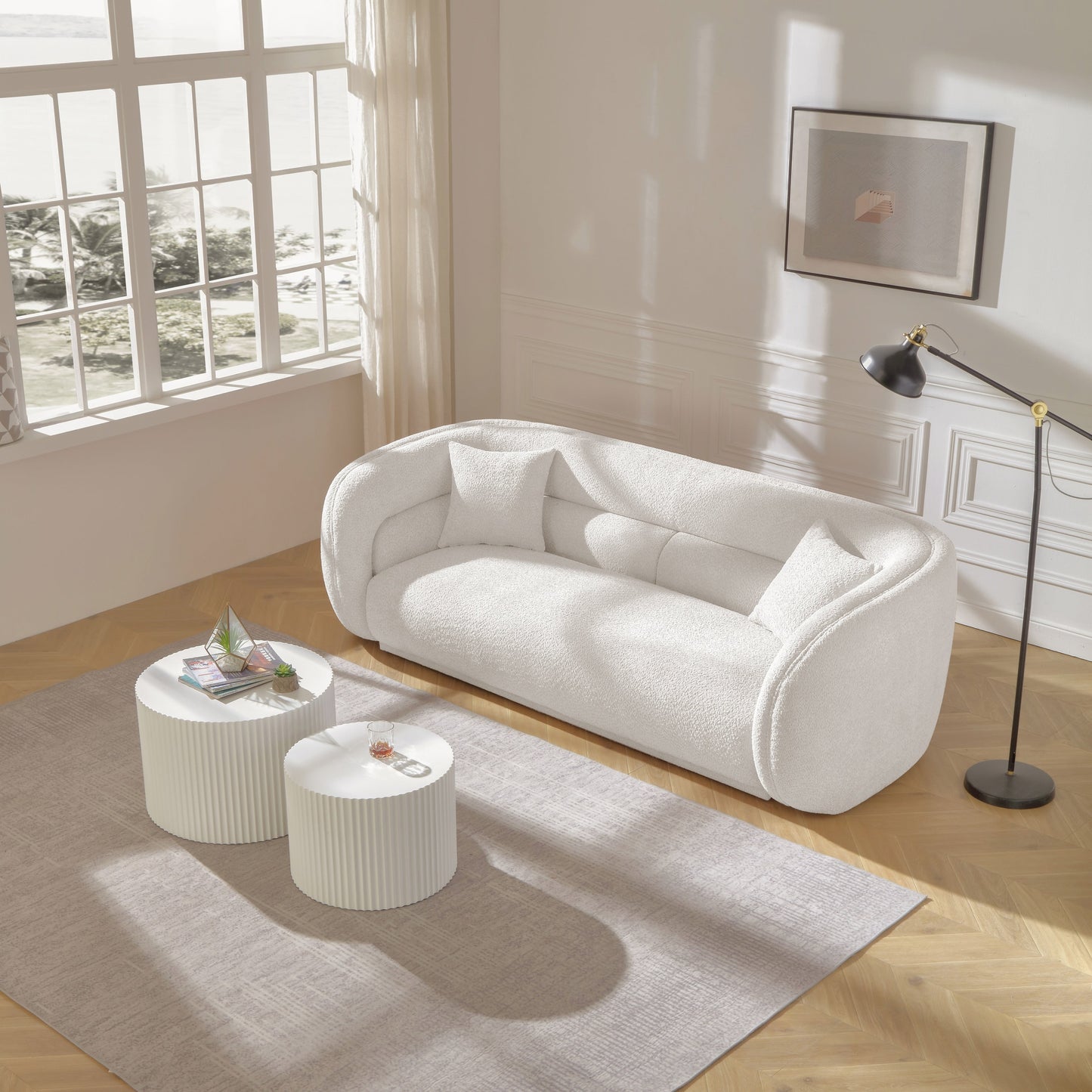 Canapé incurvé rembourré moderne et contemporain de 91 pouces avec 2 coussins pour le salon