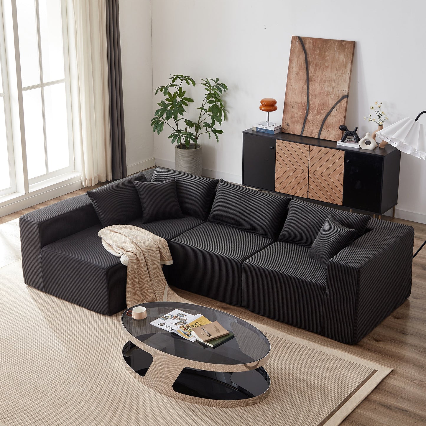 Ensemble de canapés modulaires en L en velours côtelé moderne, 4 pièces, pour salon et chambre à coucher