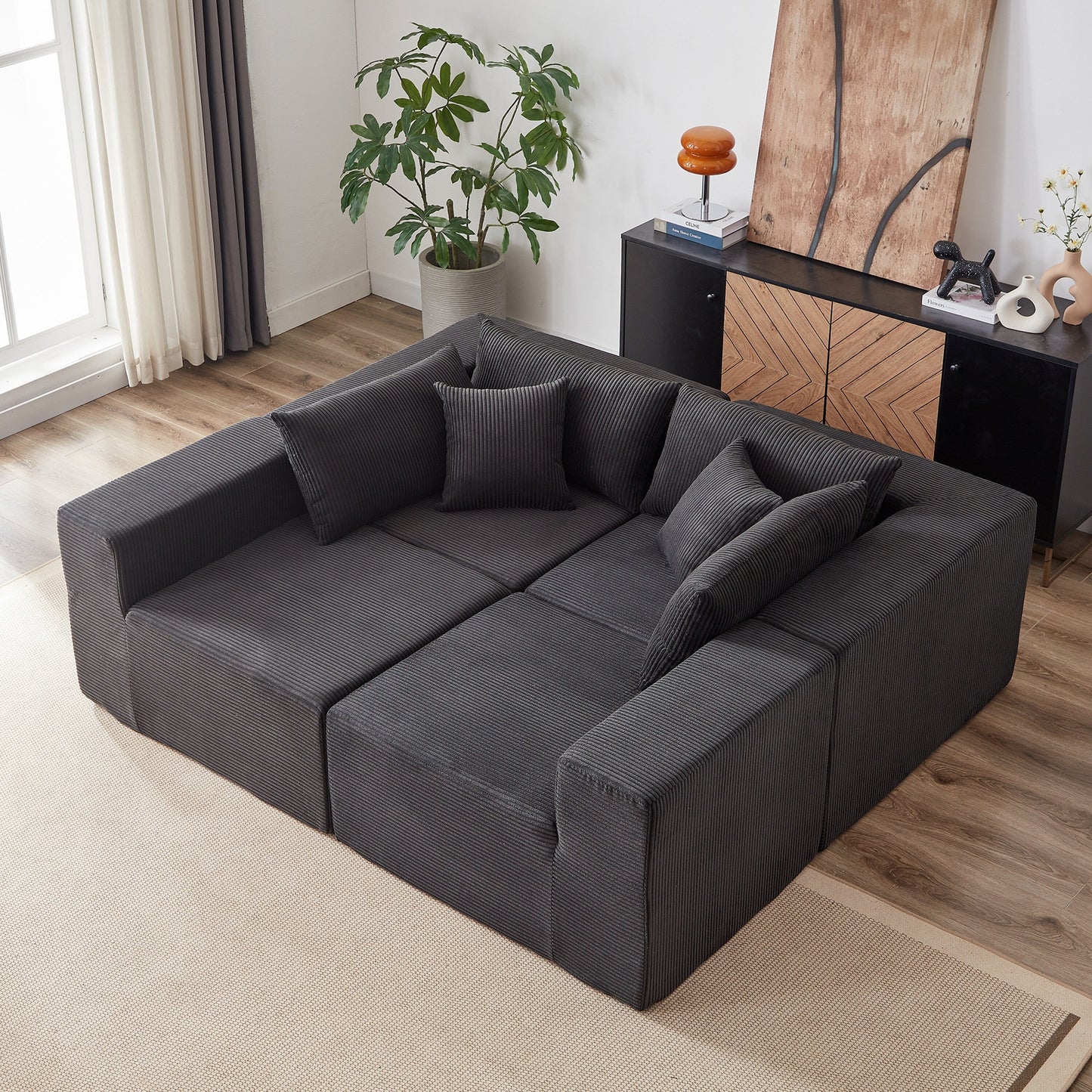 Ensemble de canapés modulaires en L en velours côtelé moderne, 4 pièces, pour salon et chambre à coucher