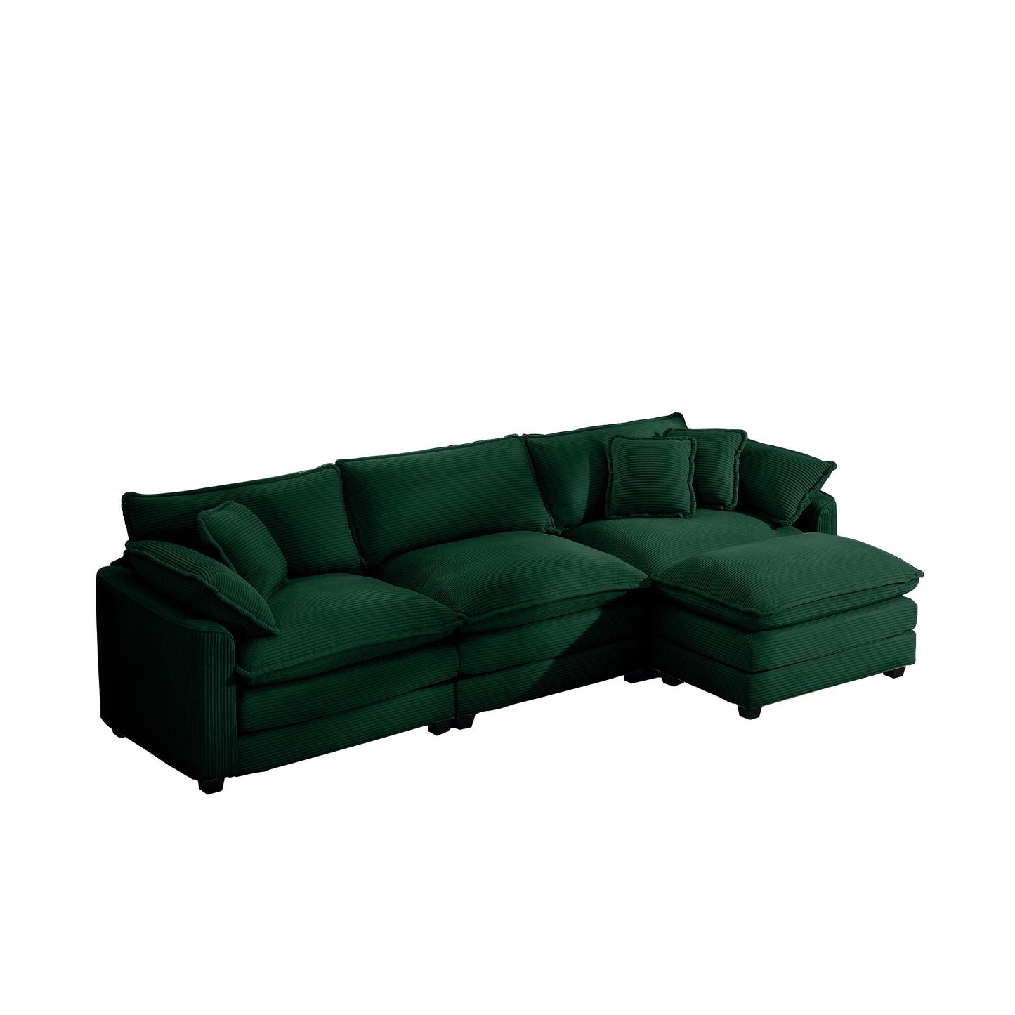 Canapé modulable moderne en velours côtelé, canapé 3 places à assise profonde avec pouf pour salon