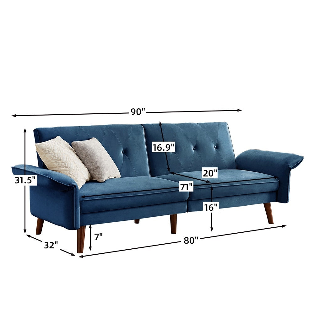 Canapé-lit futon moderne, canapé-lit convertible avec pieds fuselés en bois, 78,35 po, petit canapé à dossier divisé pour le salon