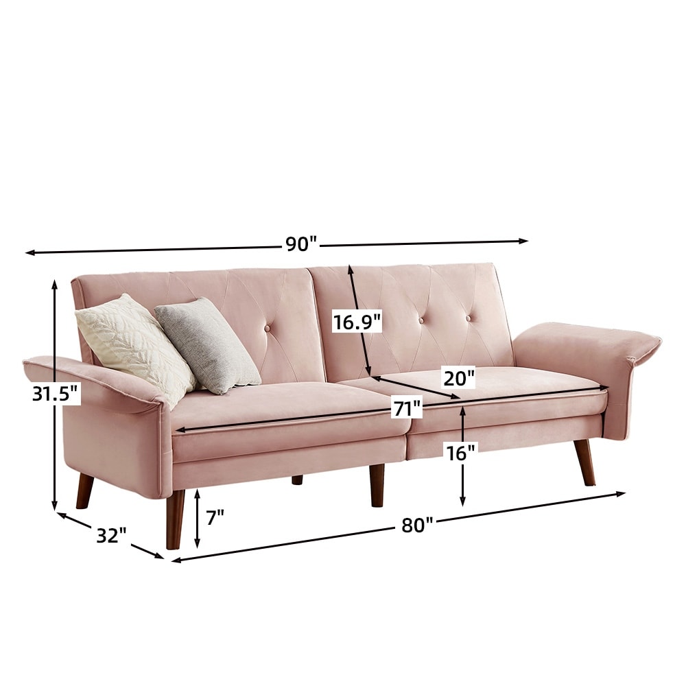 Canapé-lit futon moderne, canapé-lit convertible avec pieds fuselés en bois, 78,35 po, petit canapé à dossier divisé pour le salon