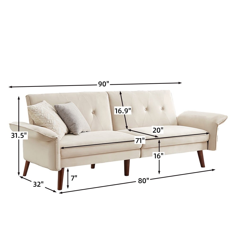 Canapé-lit futon moderne, canapé-lit convertible avec pieds fuselés en bois, 78,35 po, petit canapé à dossier divisé pour le salon