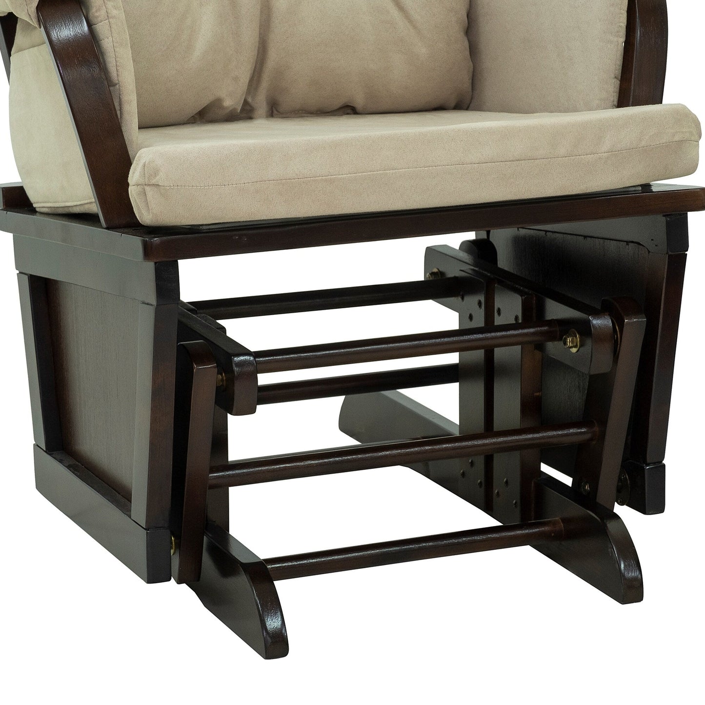 Fauteuil à bascule moderne en lin avec pouf assorti, coussin rembourré et base en bois