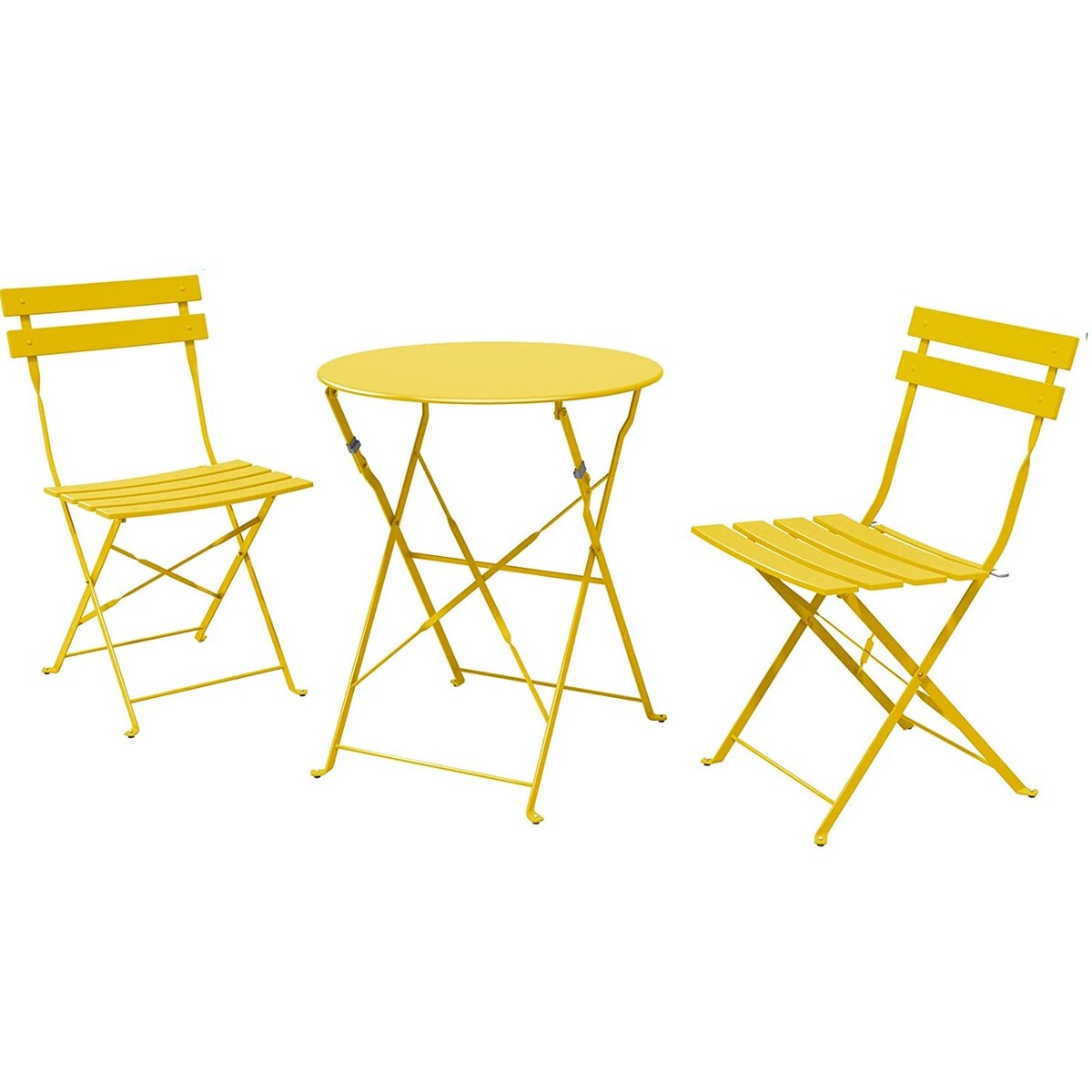Ensemble bistrot pliant en métal 3 pièces, résistant aux intempéries, pour l'extérieur et l'intérieur, idéal pour la terrasse, la cour et le jardin.