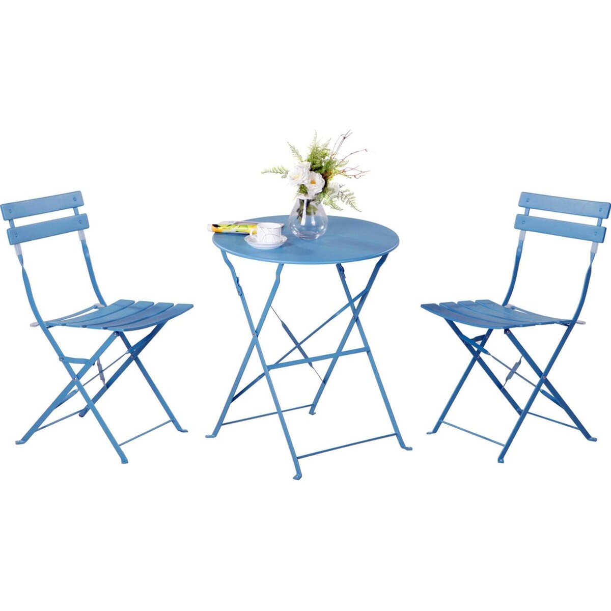 Ensemble bistrot pliant en métal 3 pièces, résistant aux intempéries, pour l'extérieur et l'intérieur, idéal pour la terrasse, la cour et le jardin.