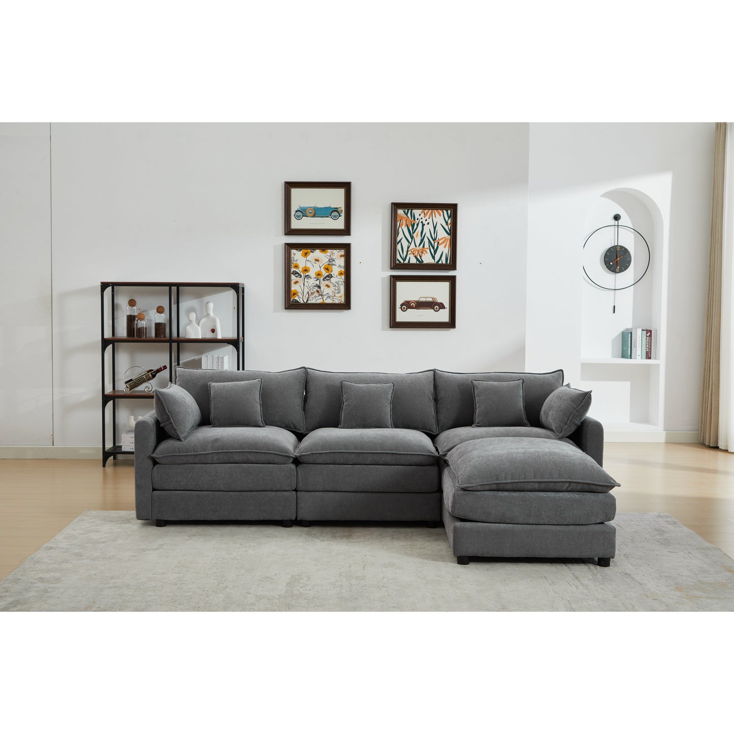 Canapé modulable 3 places en L moderne avec pouf amovible pour salon et appartement