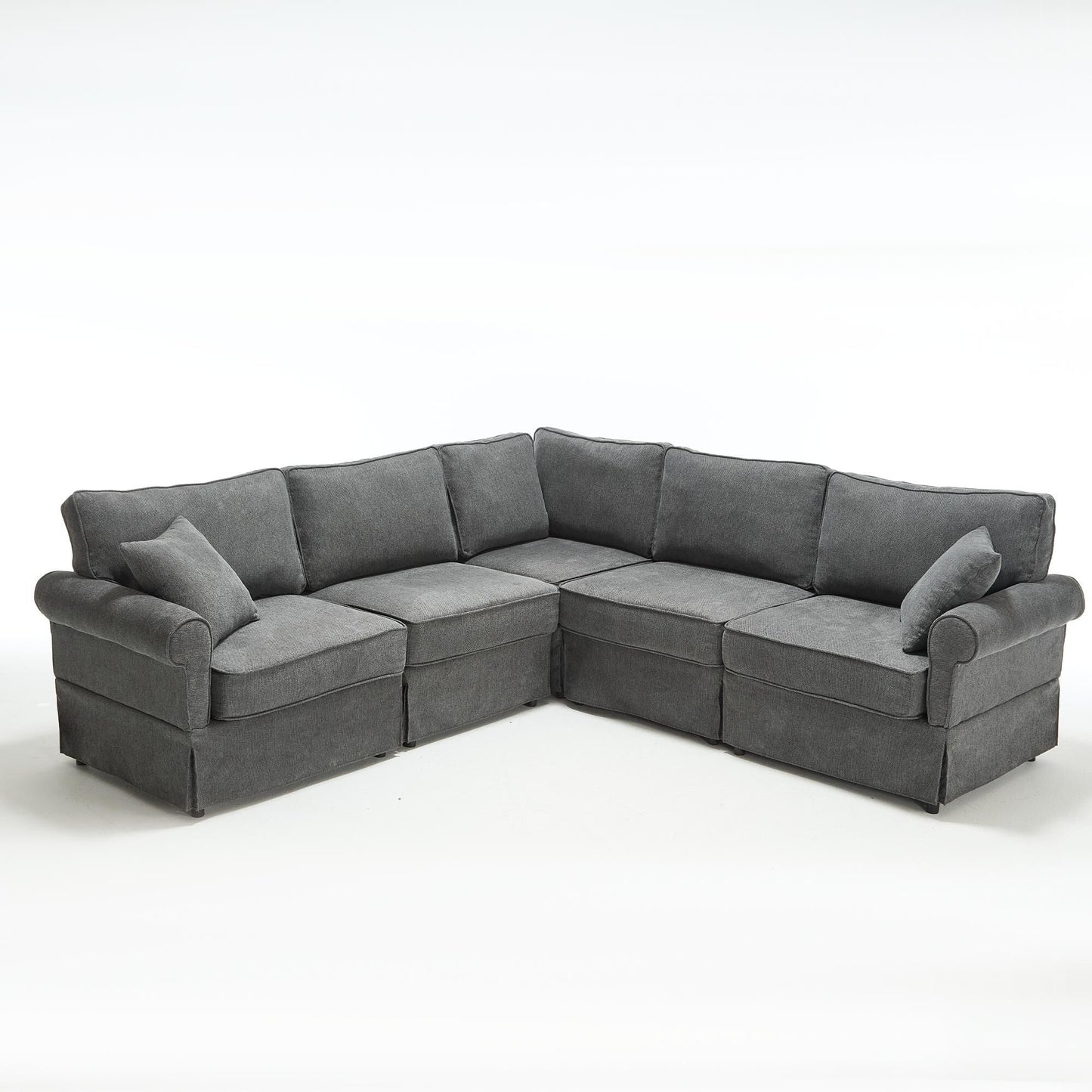 Canapé d'angle sectionnel réversible moderne en forme de L 5 places avec accoudoirs roulés pour salon appartement