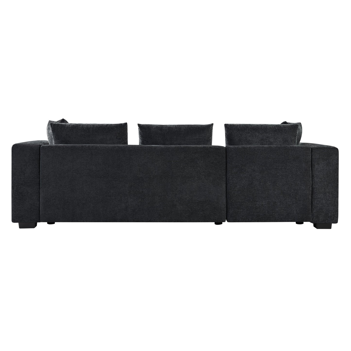 Canapé sectionnel moderne en chenille en forme de L avec compartiment de rangement en bois et coussins assortis pour le salon