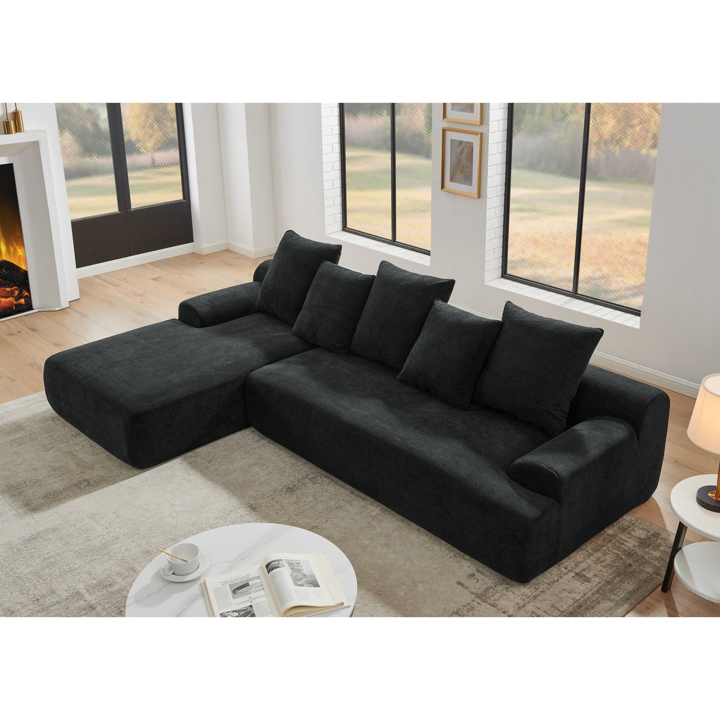 Canapé sectionnel 4 places moderne en forme de L, rembourré et modulaire, pour salon ou appartement