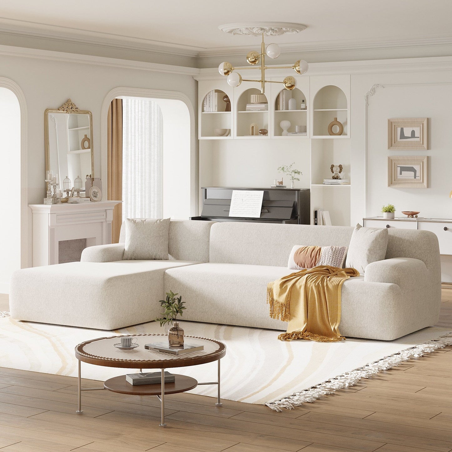 Canapé sectionnel moderne en forme de L, 2 pièces, avec assise profonde, idéal pour le salon