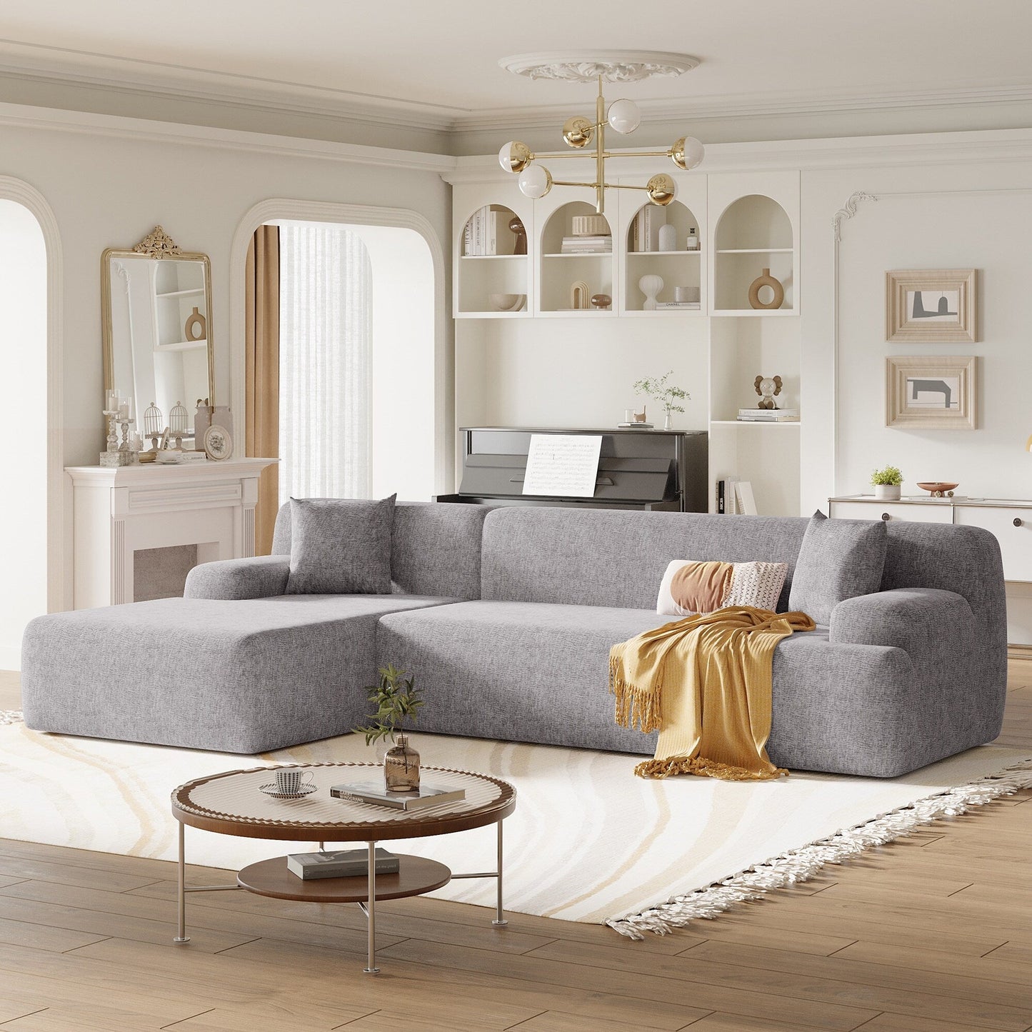 Canapé sectionnel moderne en forme de L, 2 pièces, avec assise profonde, idéal pour le salon