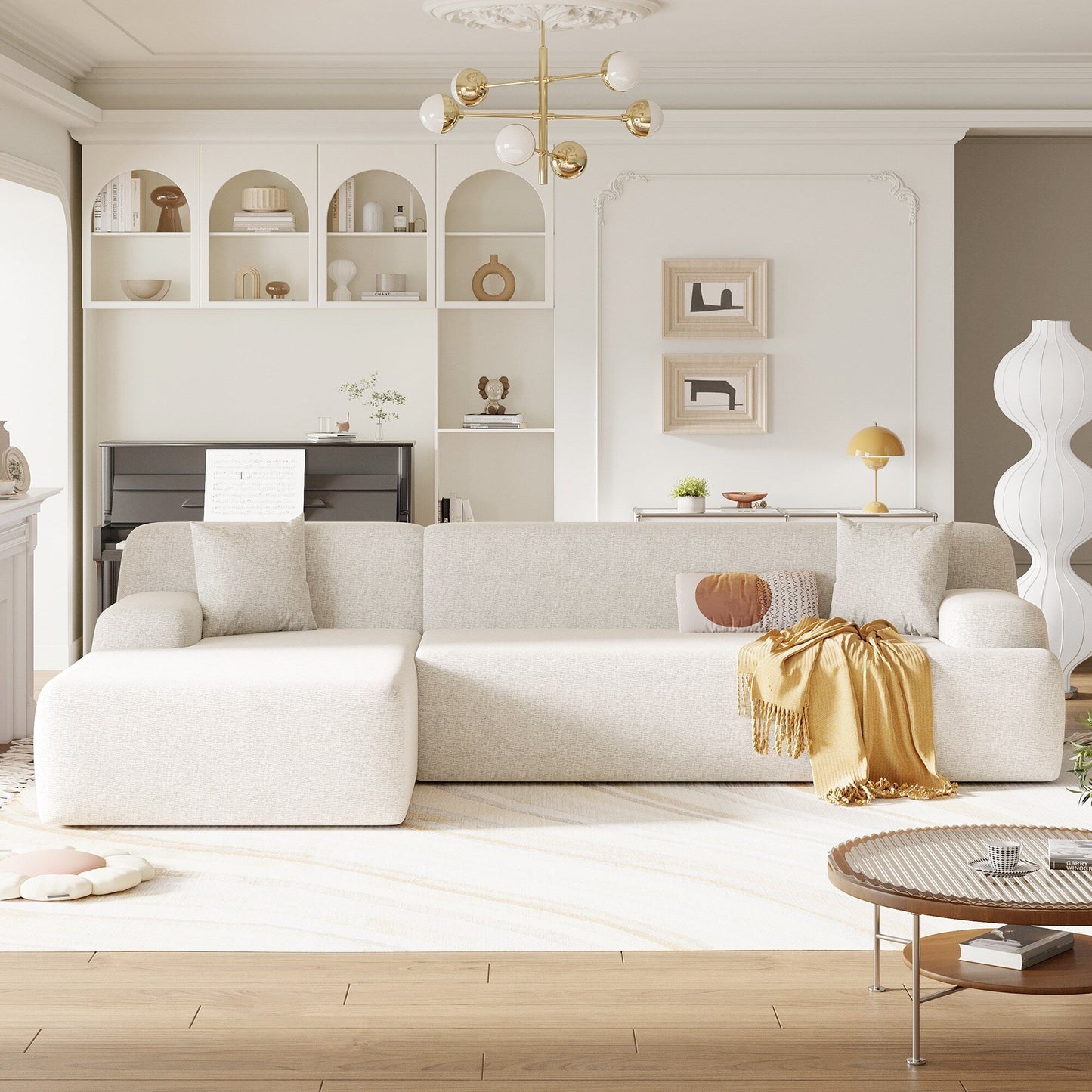 Canapé sectionnel moderne en forme de L, 2 pièces, avec assise profonde, idéal pour le salon