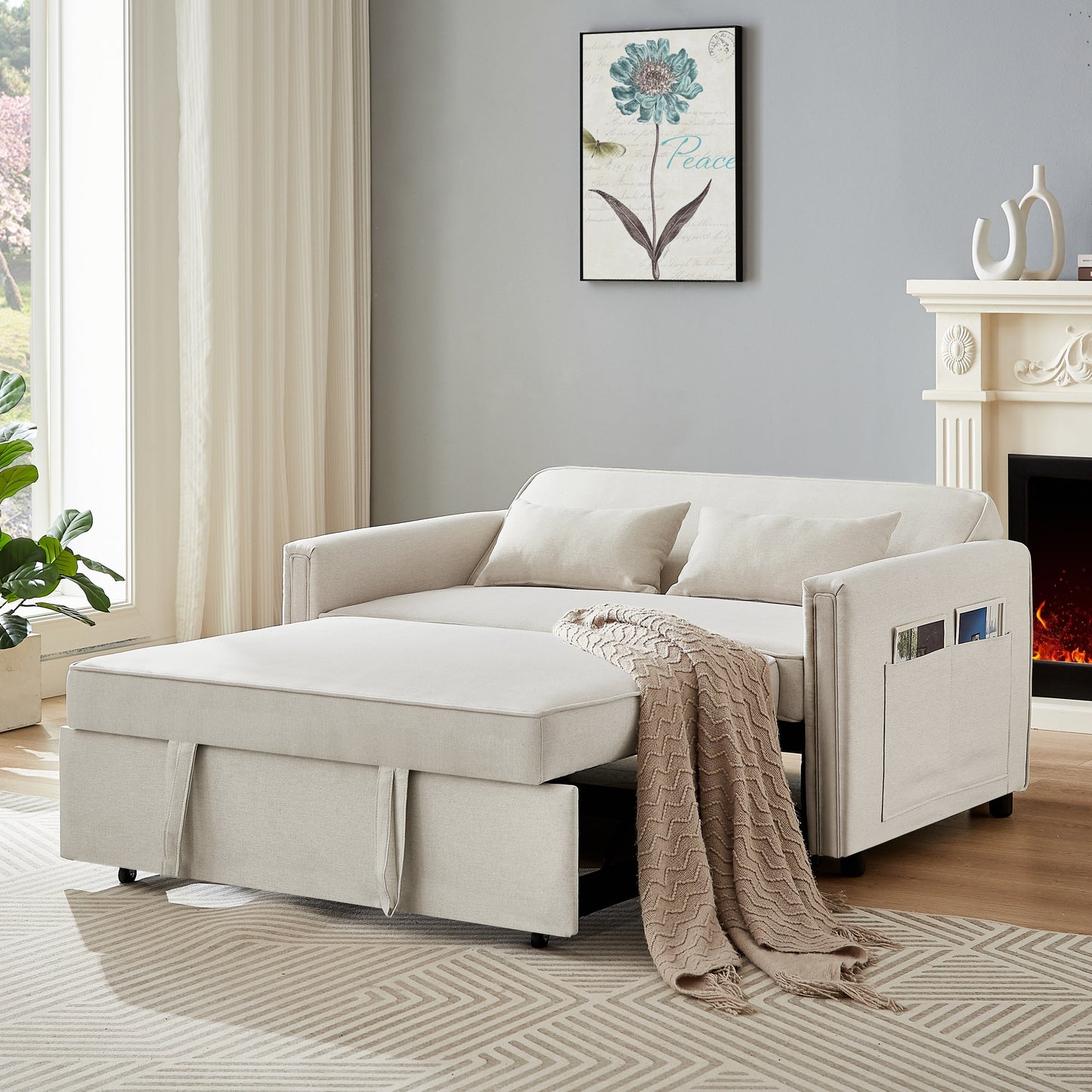 Canapé-lit convertible en lin avec dossier réglable - 38,60 x 54,00 x 31,90