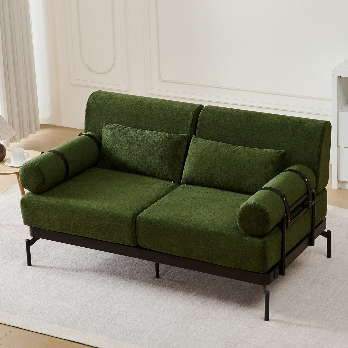 Canapé causeuse moderne avec ports USB flexibles et accoudoirs cylindriques uniques