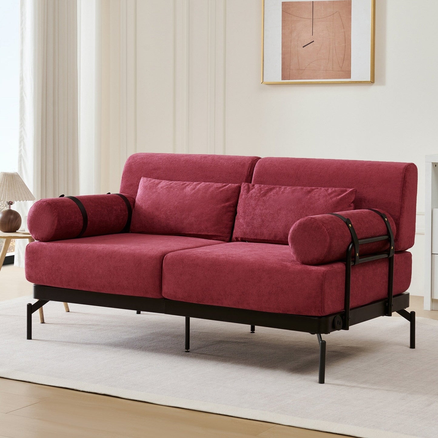 Canapé causeuse moderne avec ports USB flexibles et accoudoirs cylindriques uniques