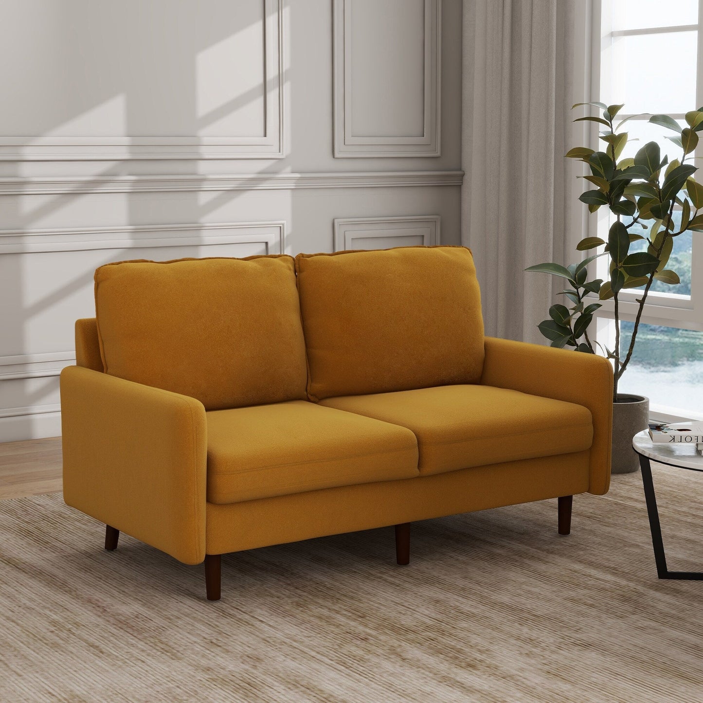 Canapé causeuse moderne en velours avec pieds en bois