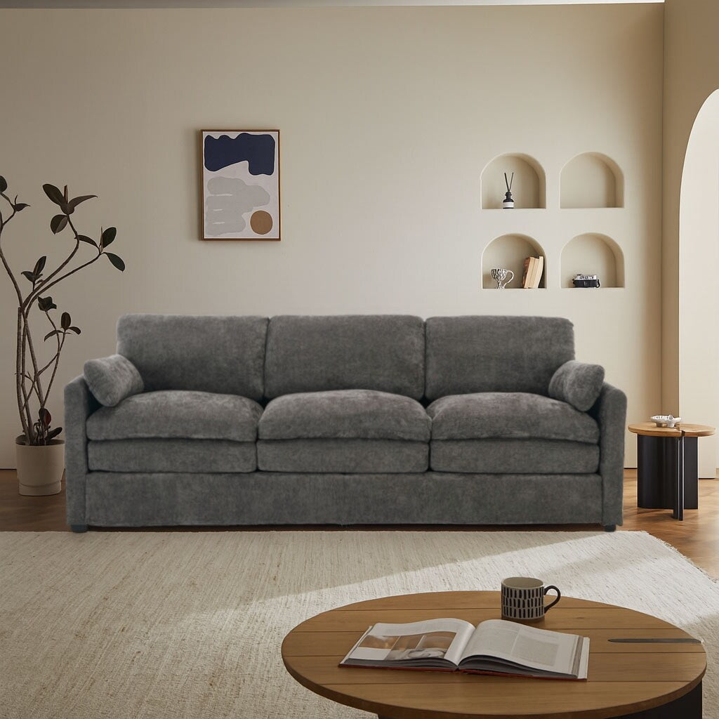 Canapé de salon moderne et minimaliste en tissu chenille rembourré