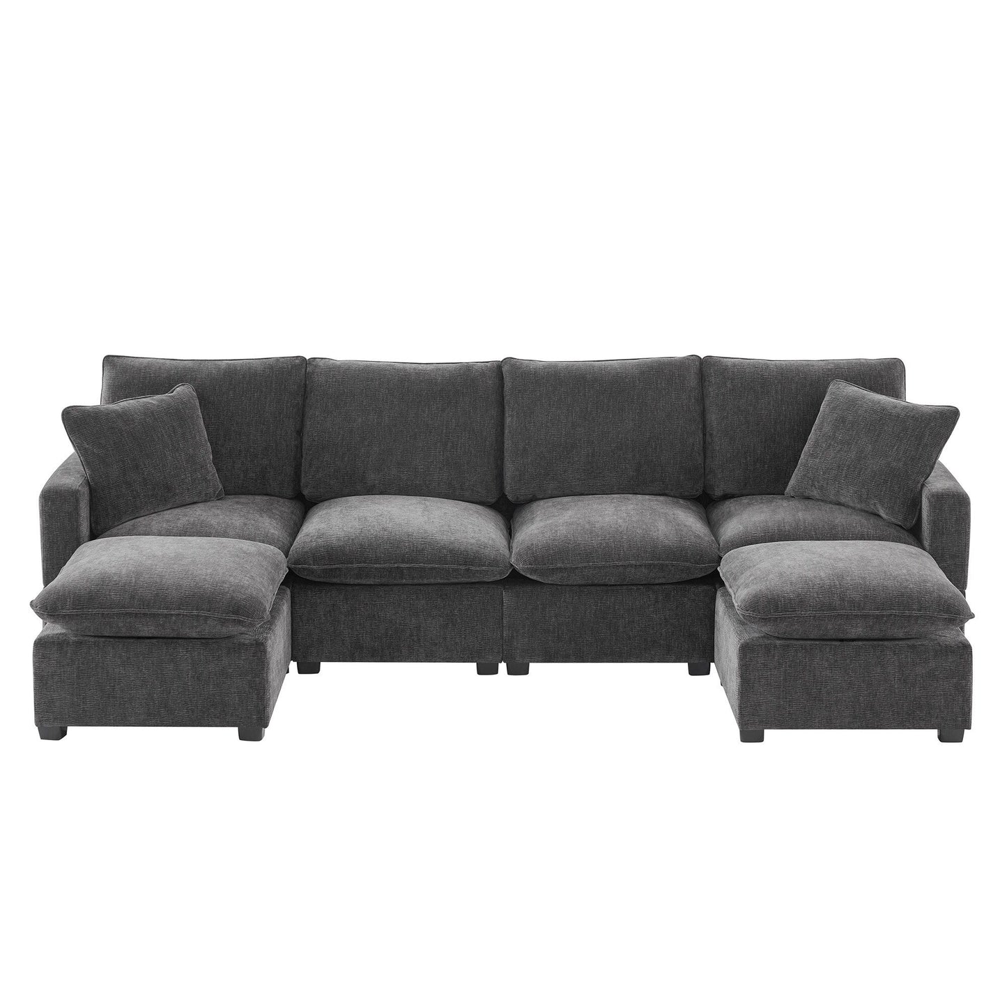 Canapé modulaire moderne, ensemble de canapés sectionnels 4 places en chenille avec 2 coussins inclus, mobilier d'intérieur librement combinable