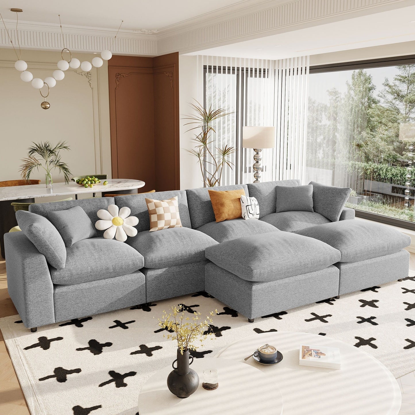 Canapé modulaire moderne en U avec pouf amovible et coussins pour le salon