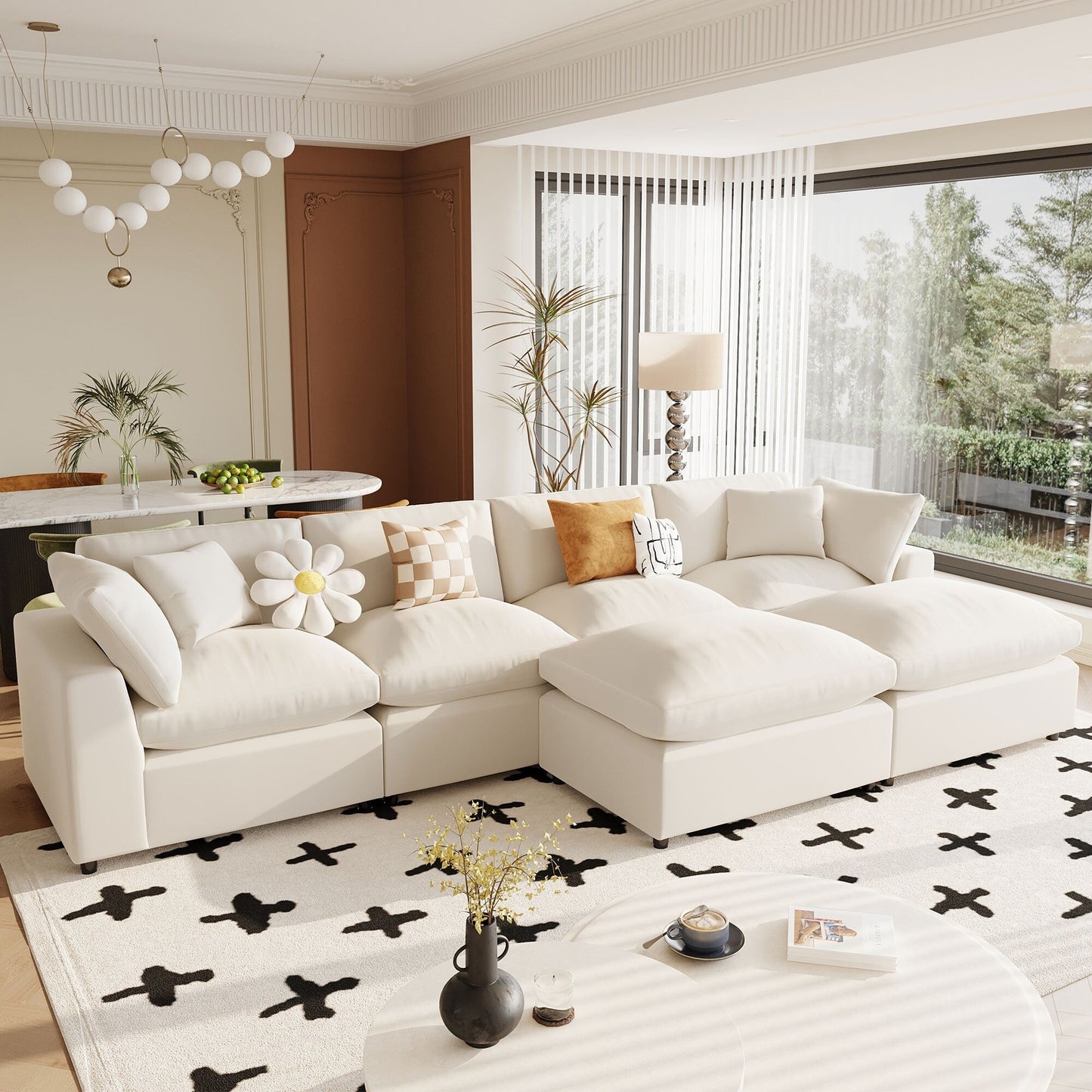 Canapé modulaire moderne en U avec pouf amovible et coussins pour le salon