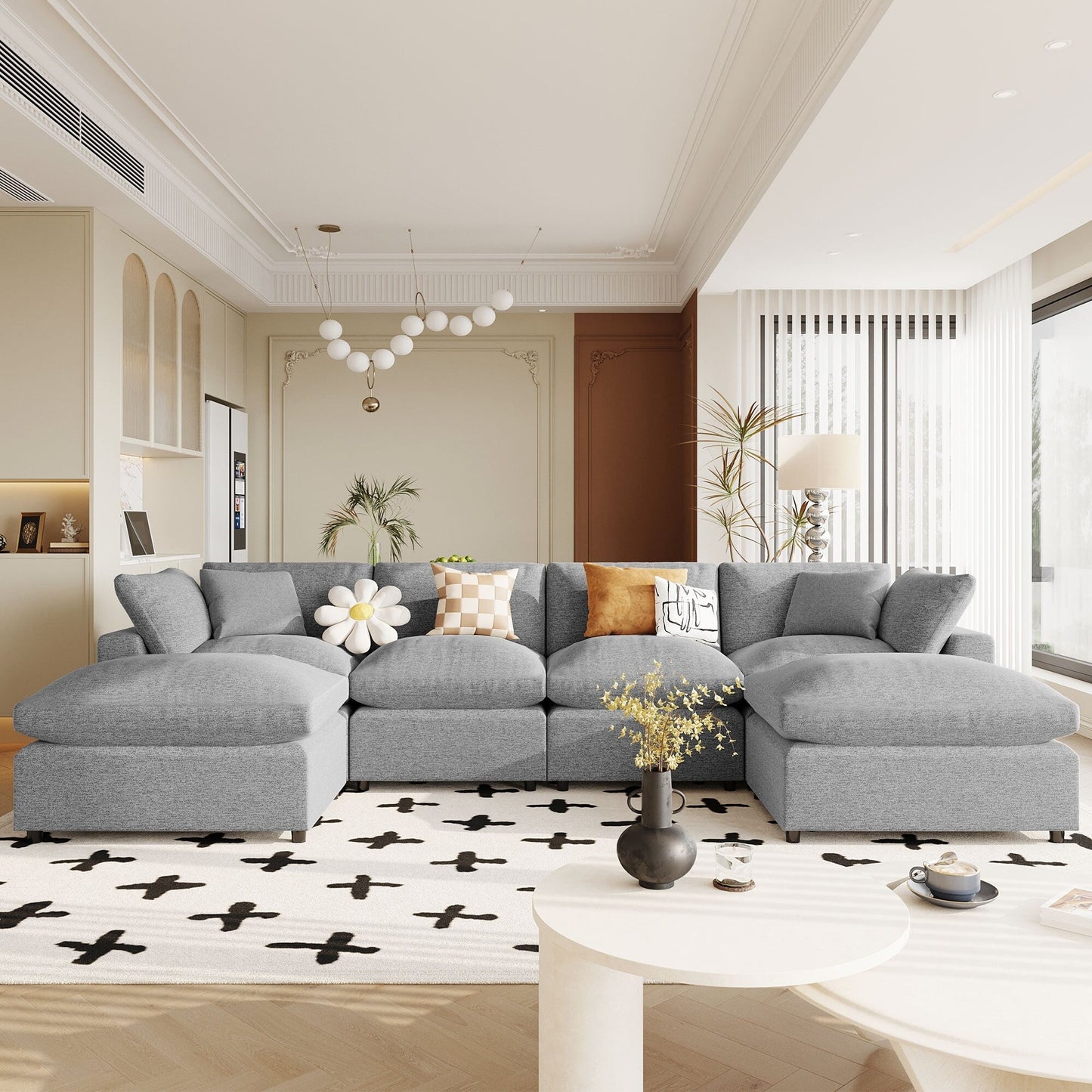 Canapé modulaire moderne en U avec pouf amovible et coussins pour le salon