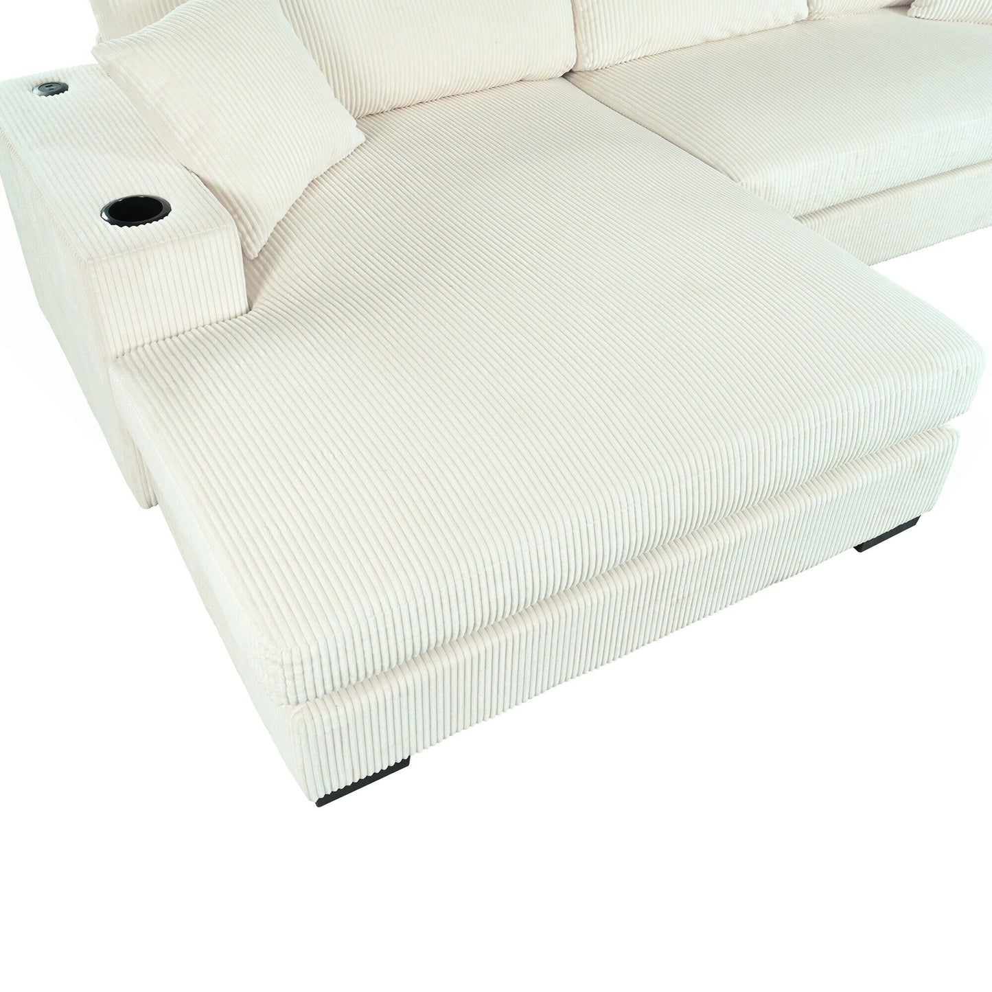 Canapé sectionnel 3 places moderne et surdimensionné avec porte-gobelets et ports de chargement USB, coussins épais pour le salon