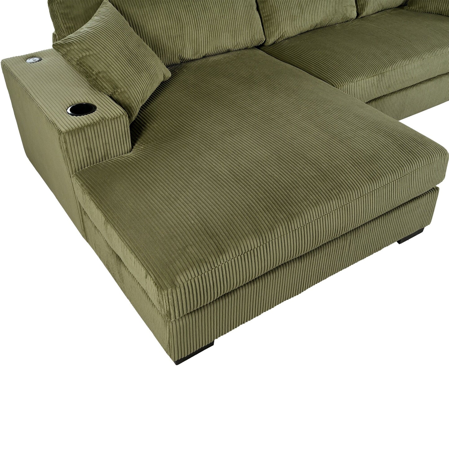 Canapé sectionnel 3 places moderne et surdimensionné avec porte-gobelets et ports de chargement USB, coussins épais pour le salon