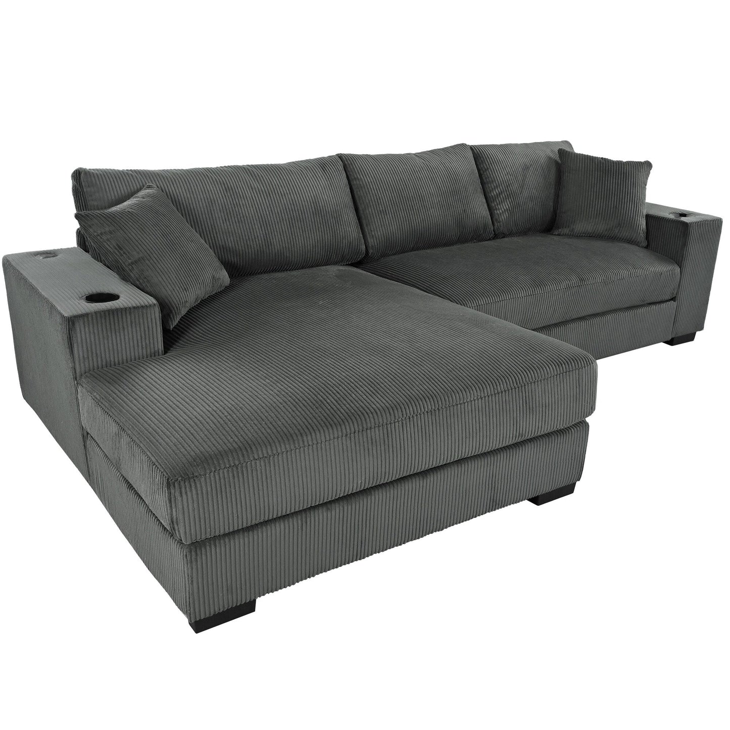 Canapé sectionnel 3 places moderne et surdimensionné avec porte-gobelets et ports de chargement USB, coussins épais pour le salon