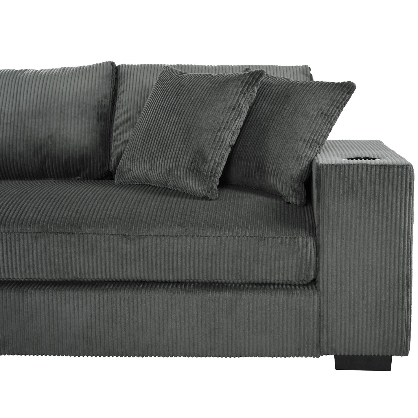 Canapé sectionnel 3 places moderne et surdimensionné avec porte-gobelets et ports de chargement USB, coussins épais pour le salon