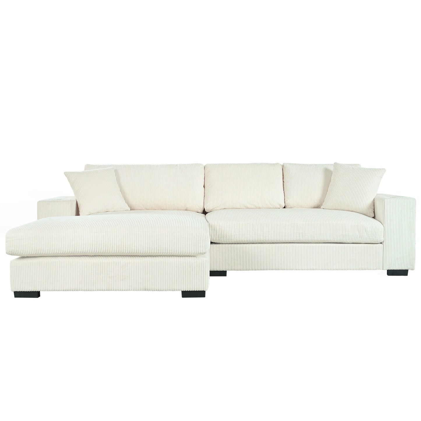 Canapé sectionnel 3 places moderne et surdimensionné avec porte-gobelets et ports de chargement USB, coussins épais pour le salon