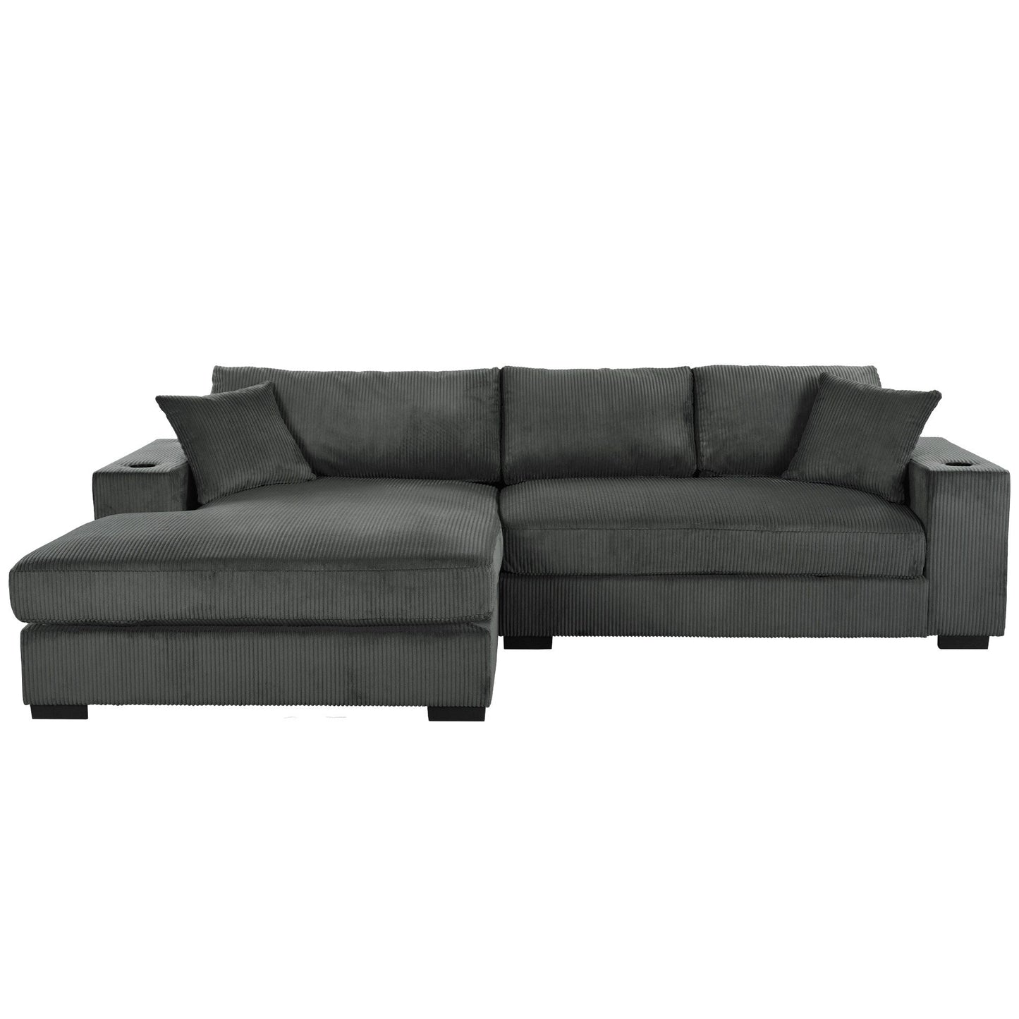 Canapé sectionnel 3 places moderne et surdimensionné avec porte-gobelets et ports de chargement USB, coussins épais pour le salon