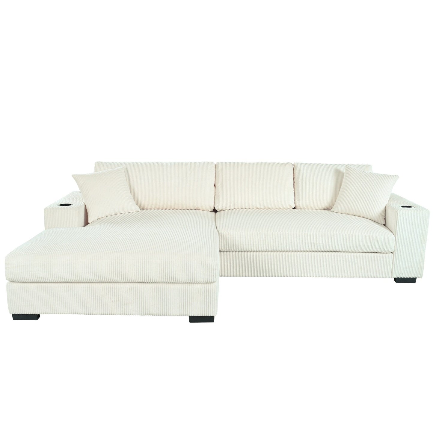 Canapé sectionnel 3 places moderne et surdimensionné avec porte-gobelets et ports de chargement USB, coussins épais pour le salon