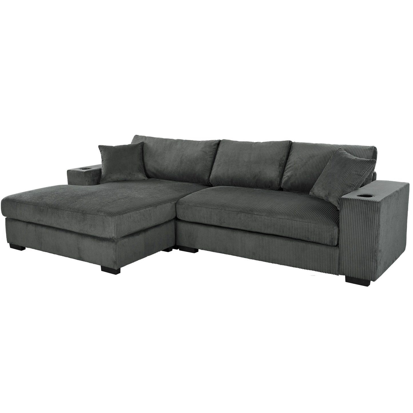 Canapé sectionnel 3 places moderne et surdimensionné avec porte-gobelets et ports de chargement USB, coussins épais pour le salon