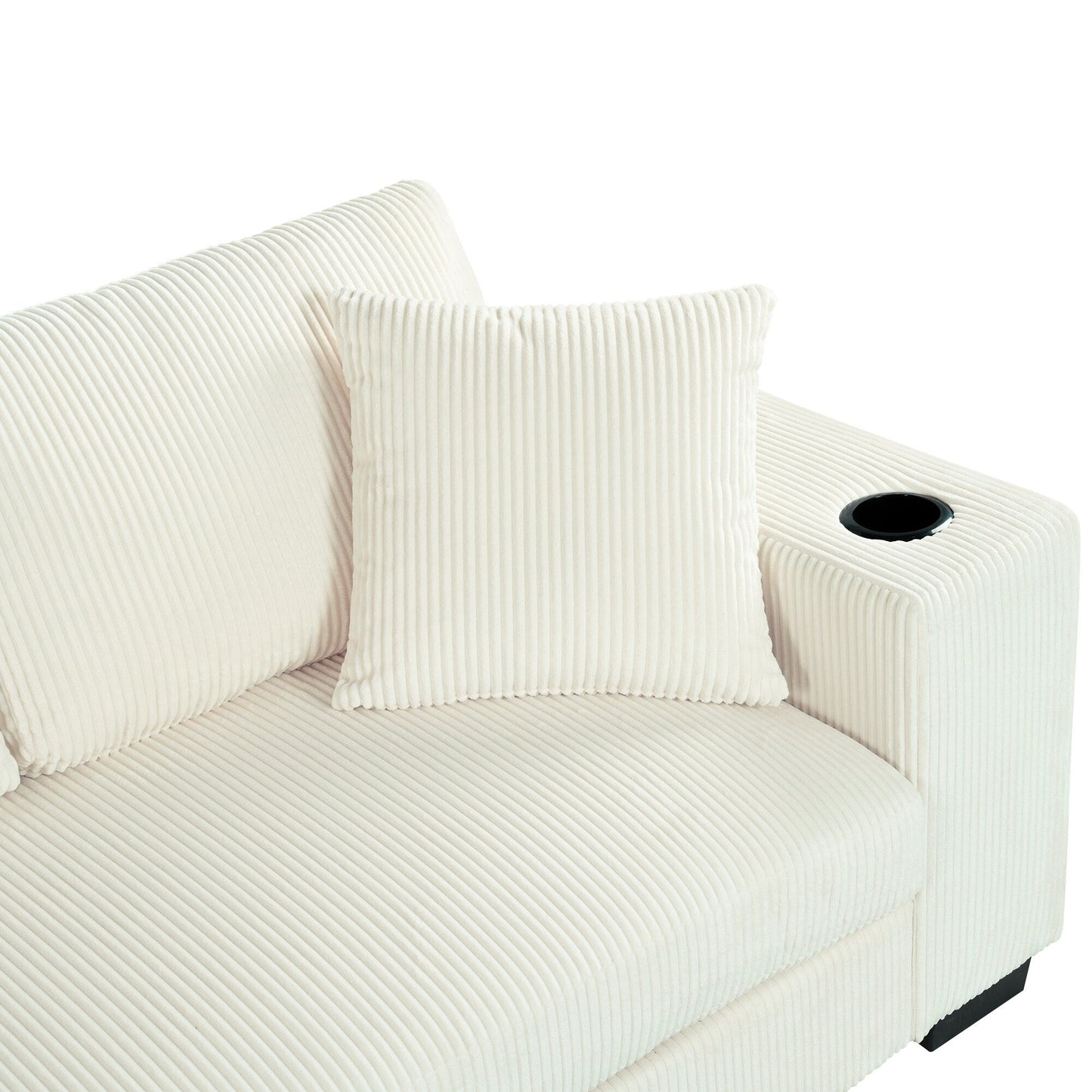 Canapé sectionnel 3 places moderne et surdimensionné avec porte-gobelets et ports de chargement USB, coussins épais pour le salon