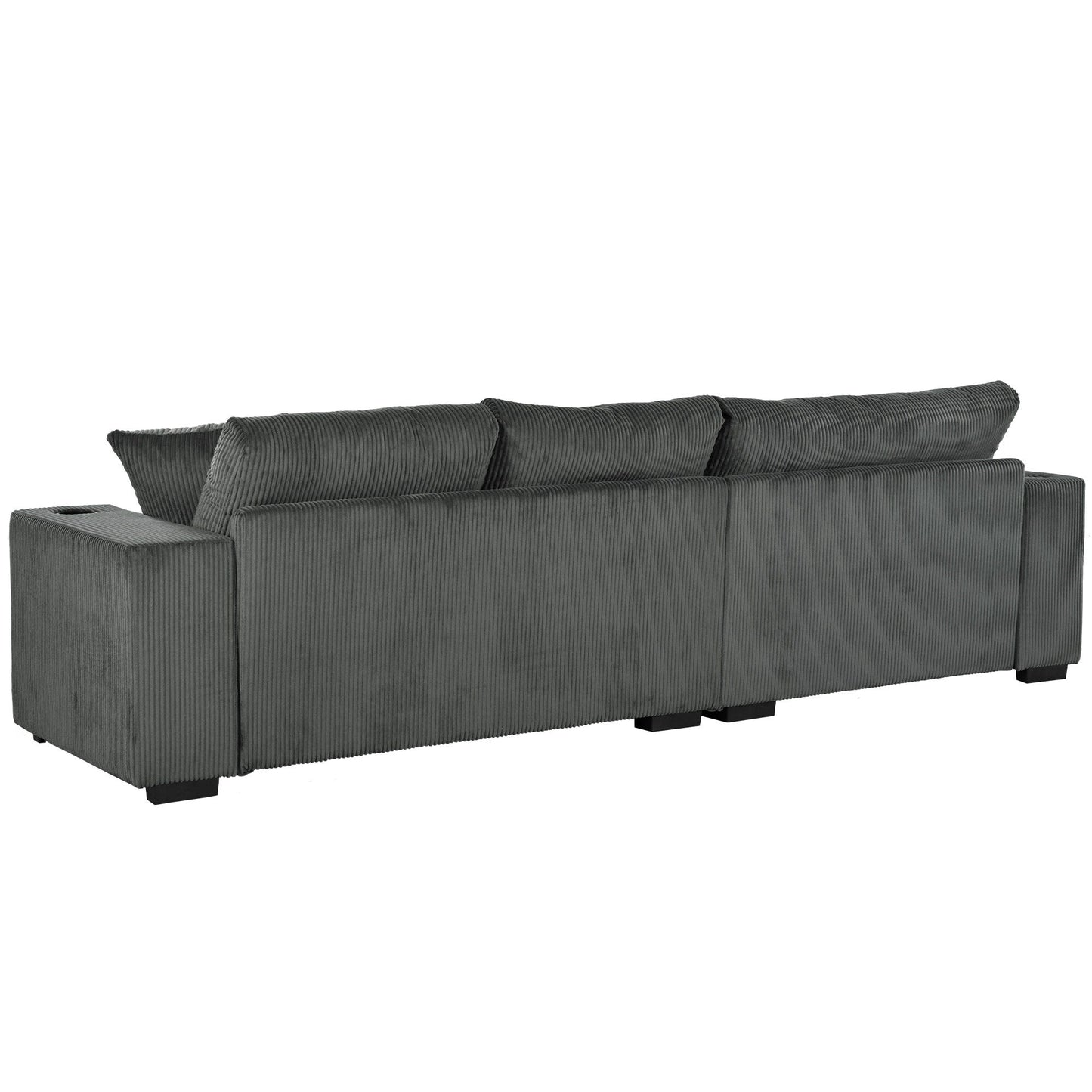 Canapé sectionnel 3 places moderne et surdimensionné avec porte-gobelets et ports de chargement USB, coussins épais pour le salon